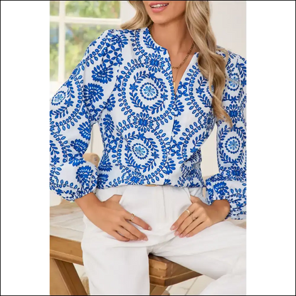 Blue v Neck Puff Sleeve Boho Blouse: Needful Things! 😉 - Sky / s - Blouses on Sale Worldwide Shipping