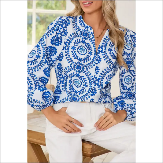 Blue v Neck Puff Sleeve Boho Blouse: Needful Things! 😉 - Sky / s - Blouses on Sale Worldwide Shipping