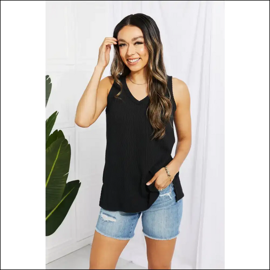 Blumin Apparel Chance of Sun Ribbed V-neck Tank - Black - s - Tops on Sale Worldwide Shipping
