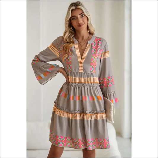 Boho Black Geometric Dress: an Experience! Needful Things 🖤💀 - Simply Taupe / s - Short Dresses on Sale Worldwide Shipping