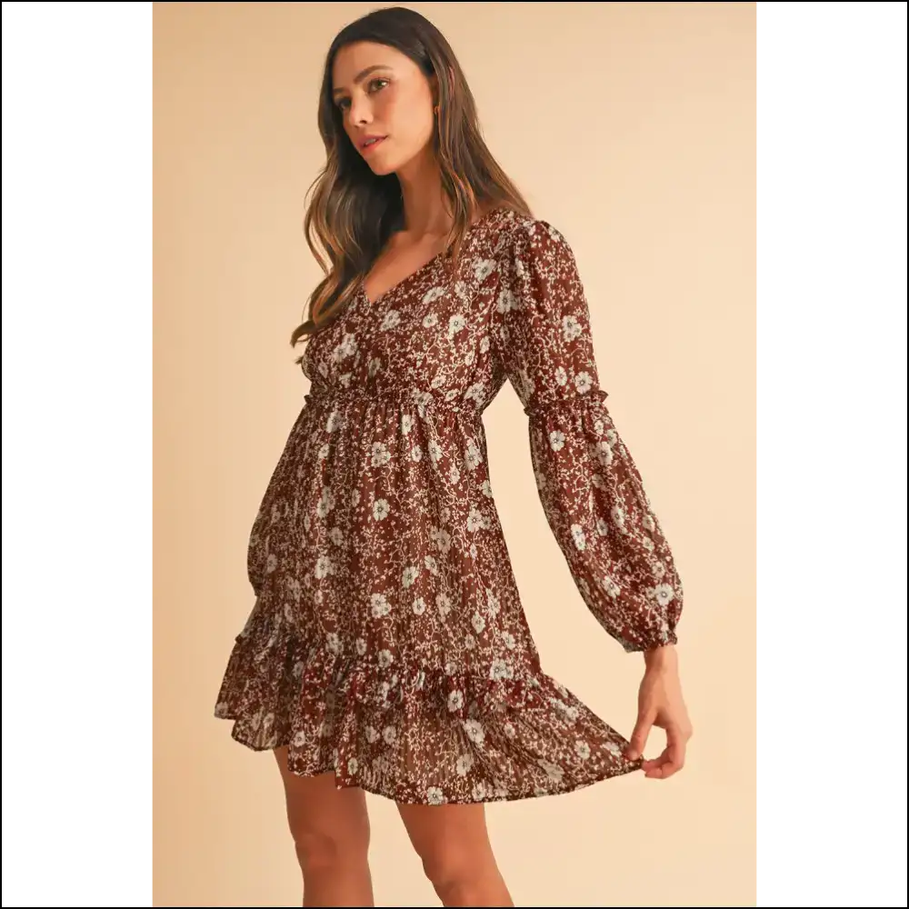 Boho Brown Floral Mini Dress: Head-turning! 🌻 - Short Dresses on Sale Worldwide Shipping