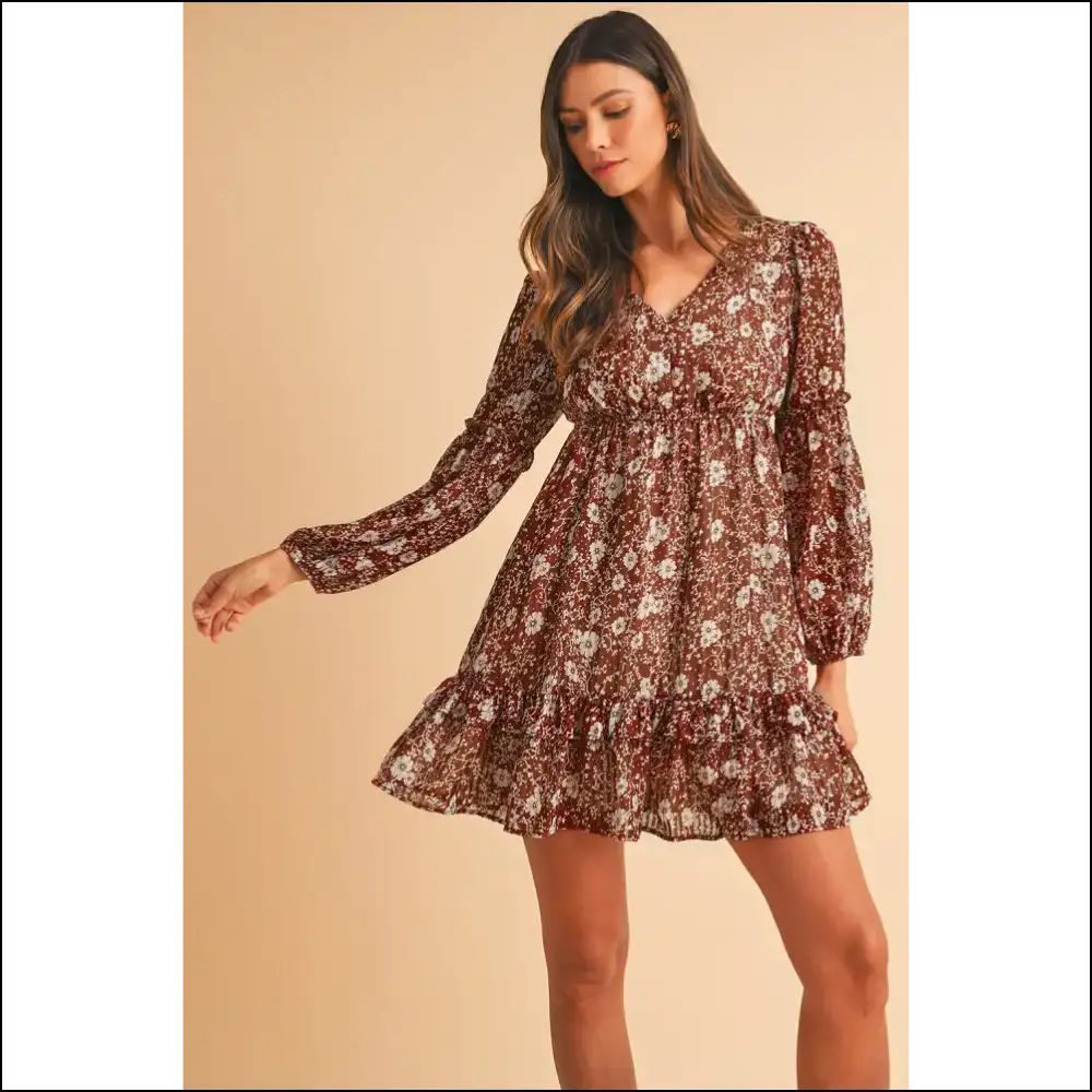 Boho Brown Floral Mini Dress: Head-turning! 🌻 - Short Dresses on Sale Worldwide Shipping