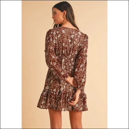 Boho Brown Floral Mini Dress: Head-turning! 🌻 - Short Dresses on Sale Worldwide Shipping