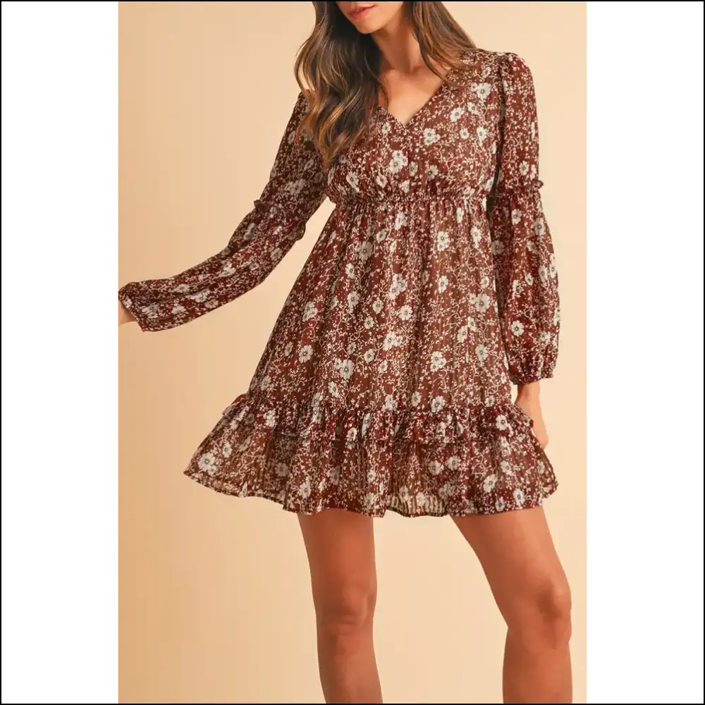 Boho Brown Floral Mini Dress: Head-turning! 🌻 - s - Short Dresses on Sale Worldwide Shipping