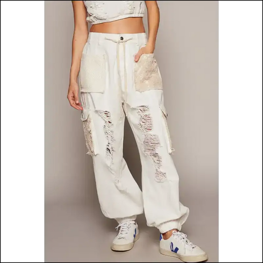 Boho Chic Crochet Patch Jeans: Fun Fierce and Distressingly Fabulous! 💃 - Beige / s - Jeans on Sale Worldwide Shipping