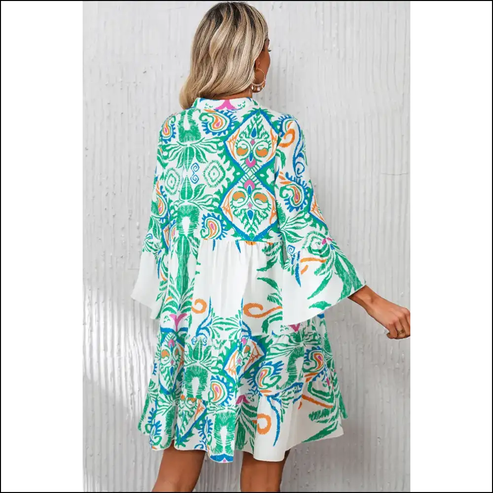 Boho Chic Green Ethnic Print Mini Dress: Dress Like you Own the Joint 👗 Needful Things - Short Dresses on Sale Worldwide Shipping