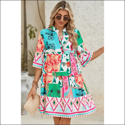 Boho Dress: Turning Heads Since Tuesday 😜 Vibrant Abstract Print - Multicolour / s - Short Dresses on Sale Worldwide Shipping