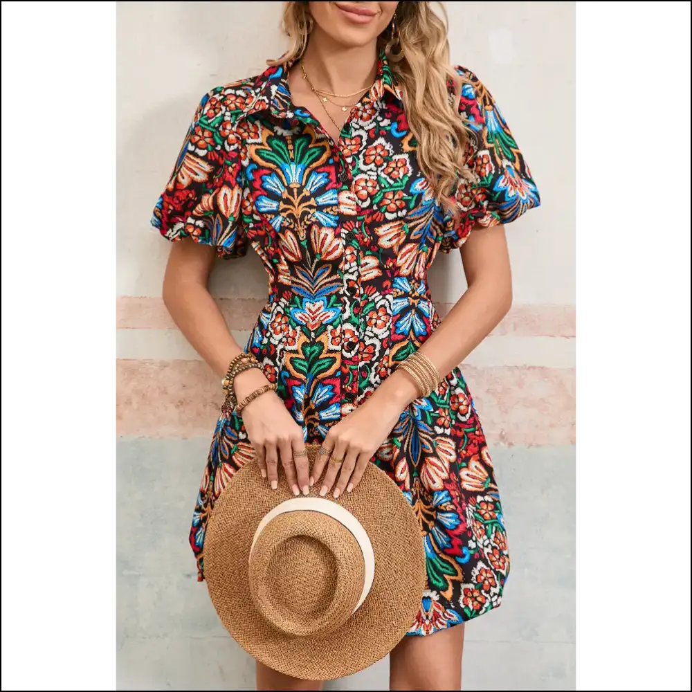 Boho Floral Bubble Sleeve Dress: Dress Like you! 🌼 - Short Dresses on Sale Worldwide Shipping
