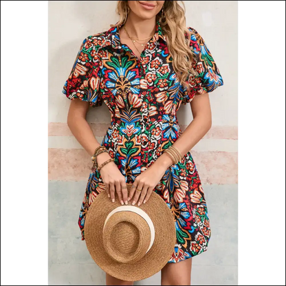Boho Floral Bubble Sleeve Dress: Dress Like you! 🌼 - Short Dresses on Sale Worldwide Shipping