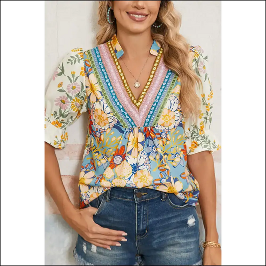 Boho Floral Half Sleeve: Finally a Blouse that Matches my Chaotic Soul! 🌼 Needful Things - Multicolour / s - Blouses on Sale Worldwide
