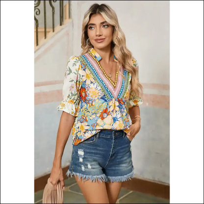 Boho Floral Half Sleeve: Finally a Blouse that Matches my Chaotic Soul! 🌼 Needful Things - Blouses on Sale Worldwide Shipping