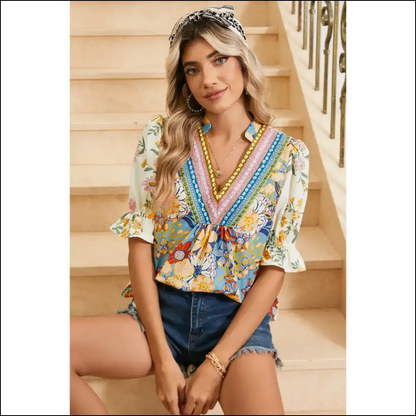 Boho Floral Half Sleeve: Finally a Blouse that Matches my Chaotic Soul! 🌼 Needful Things - Blouses on Sale Worldwide Shipping