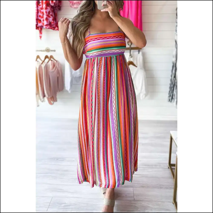 Boho Striped Dress: Ditch Pants Embrace your Inner Weirdo 😜 - Multicolour / s - Maxi Dresses on Sale Worldwide Shipping