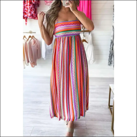 Boho Striped Dress: Ditch Pants Embrace your Inner Weirdo 😜 - Multicolour / s - Maxi Dresses on Sale Worldwide Shipping