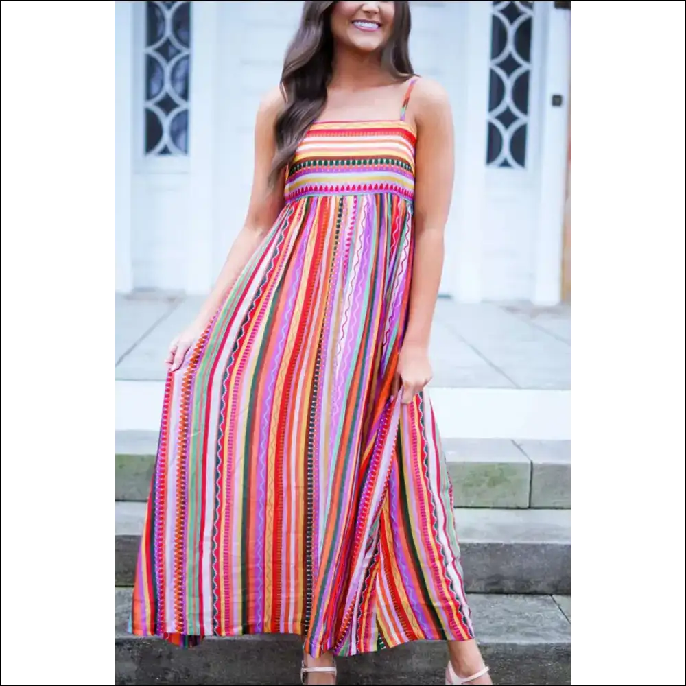 Boho Striped Dress: Ditch Pants Embrace your Inner Weirdo 😜 - Maxi Dresses on Sale Worldwide Shipping
