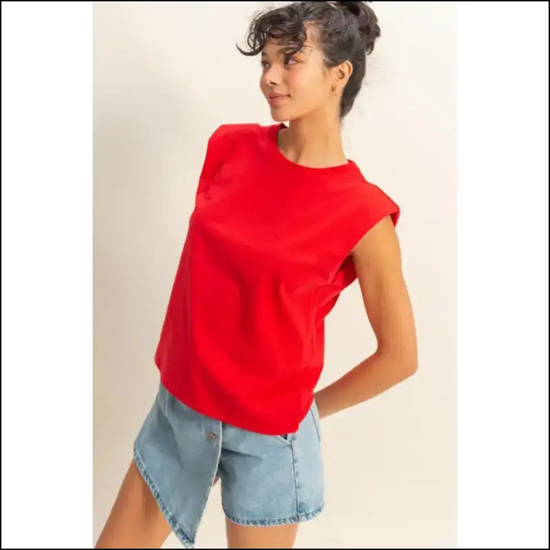 Bold & Chic Round Neck Shoulder Pad Top - Tank Tops on Sale Worldwide Shipping