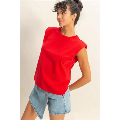 Bold & Chic Round Neck Shoulder Pad Top - Tank Tops on Sale Worldwide Shipping