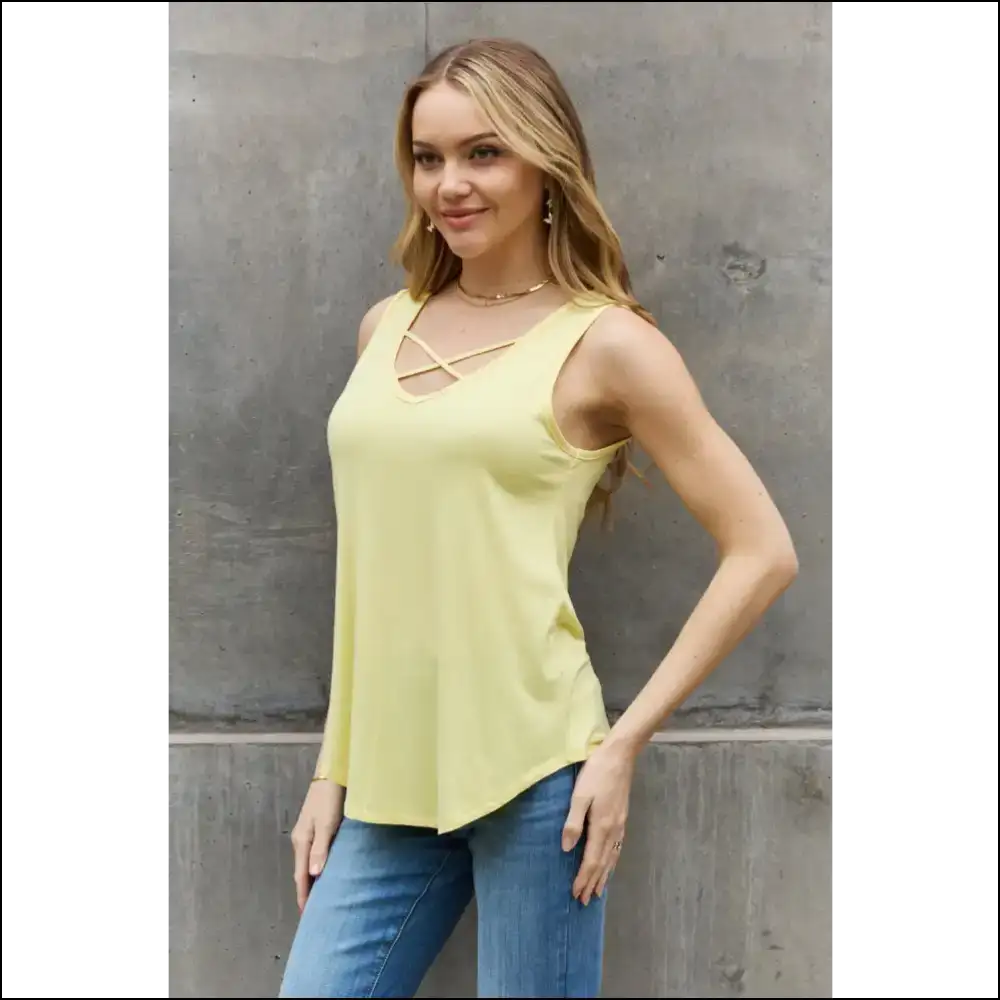 Bombom Criss Cross Front Detail Sleeveless Top - Butter Yellow - Tank Tops on Sale Worldwide Shipping