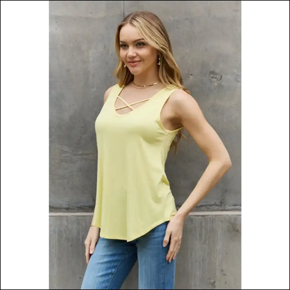 Bombom Criss Cross Front Detail Sleeveless Top - Butter Yellow - Tank Tops on Sale Worldwide Shipping