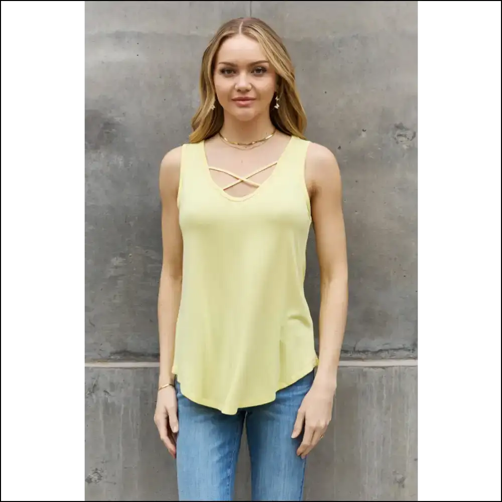 Bombom Criss Cross Front Detail Sleeveless Top - Butter Yellow - Tank Tops on Sale Worldwide Shipping