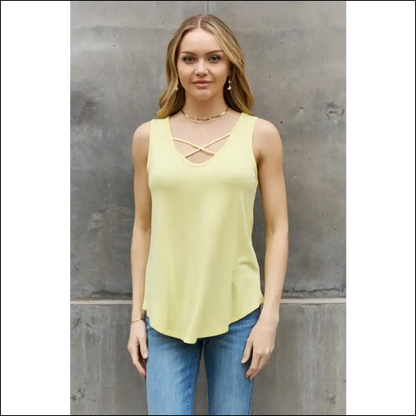 Bombom Criss Cross Front Detail Sleeveless Top - Butter Yellow - Tank Tops on Sale Worldwide Shipping