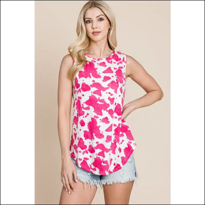Bombom Printed Round Neck Tank - Stylish & Chic - Tops on Sale Worldwide Shipping