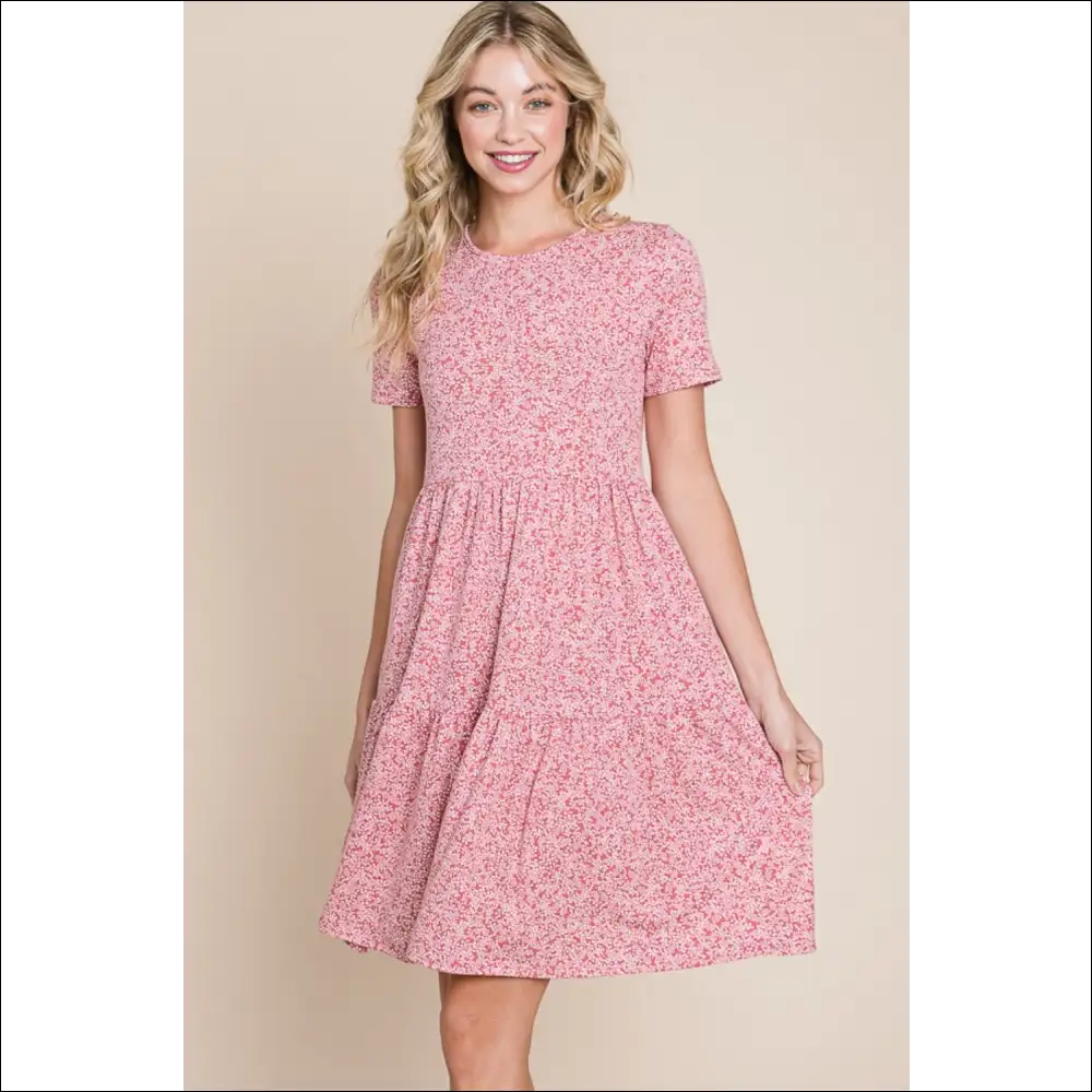 Bombom Fun & Flirty Printed Short Sleeve Mini Dress - Mauve / l - Dresses on Sale Worldwide Shipping