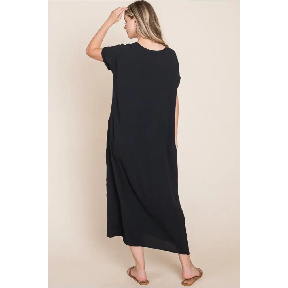 Bombom Chic Round Neck Midi Dress with Pockets - Dresses on Sale Worldwide Shipping
