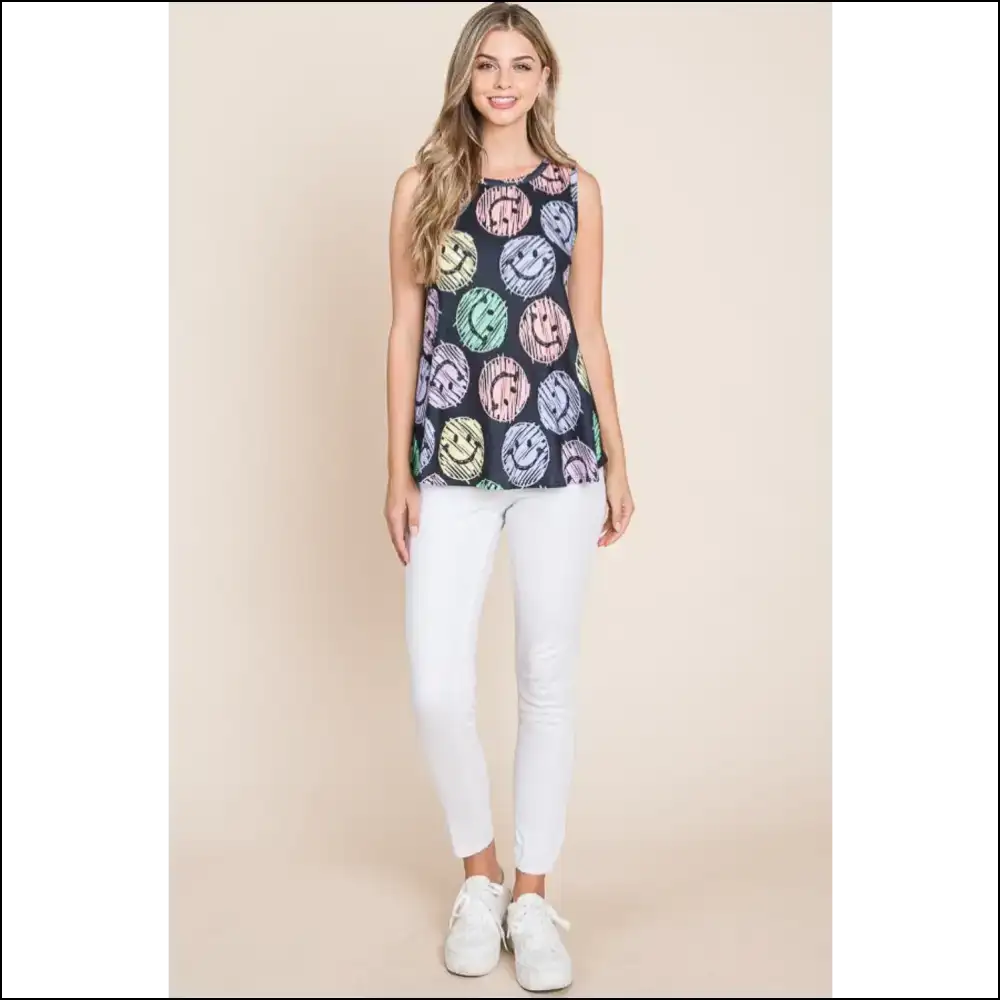 Bombom Smiley Face Tank Top - Cute & Comfortable - Tops on Sale Worldwide Shipping