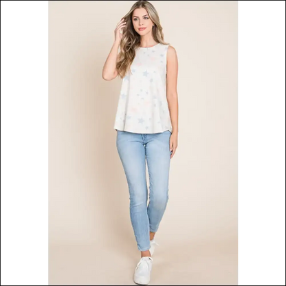 Bombom Star Print Round Neck Tank - Tops on Sale Worldwide Shipping