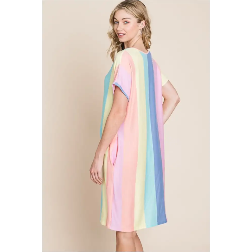 Chic Striped Short Sleeve Dress with Pockets - Dresses on Sale Worldwide Shipping