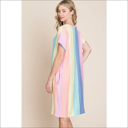 Chic Striped Short Sleeve Dress with Pockets - Dresses on Sale Worldwide Shipping