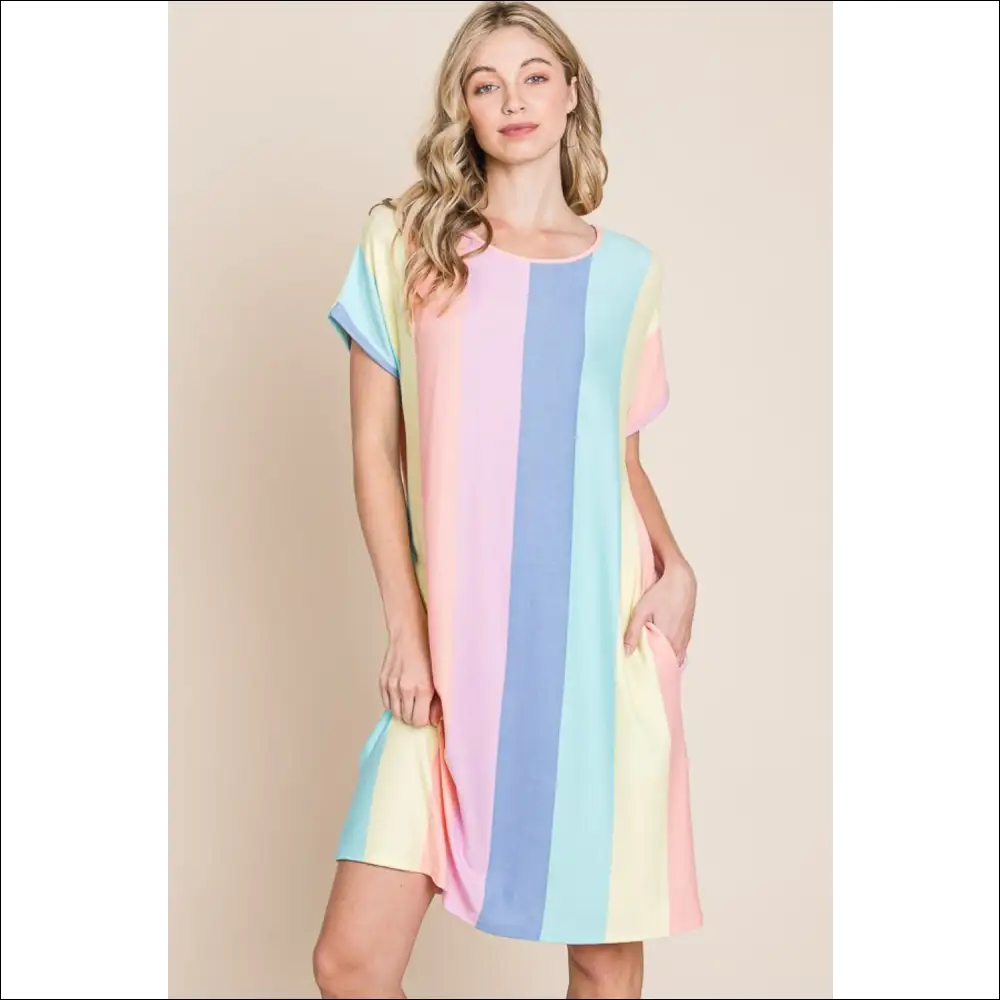 Chic Striped Short Sleeve Dress with Pockets - Dresses on Sale Worldwide Shipping