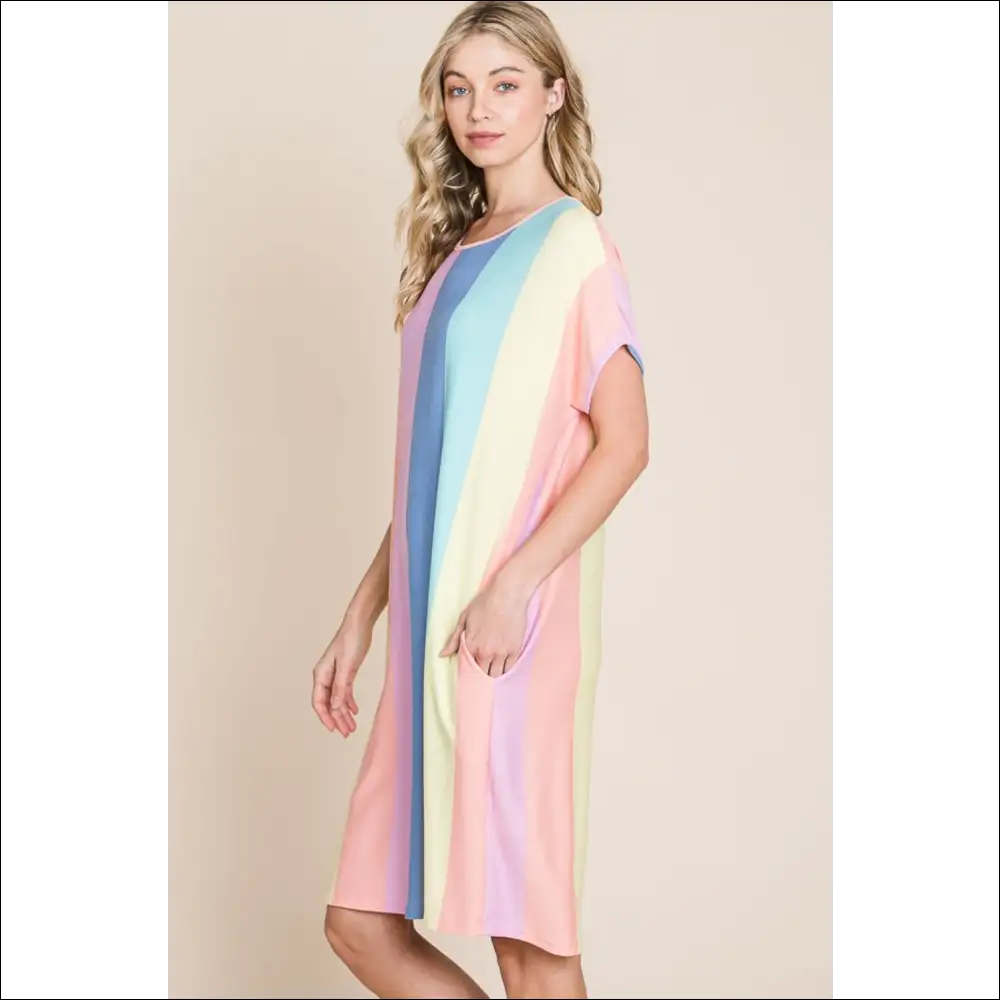 Chic Striped Short Sleeve Dress with Pockets - Dresses on Sale Worldwide Shipping