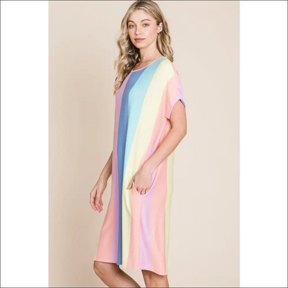 Chic Striped Short Sleeve Dress with Pockets - Dresses on Sale Worldwide Shipping