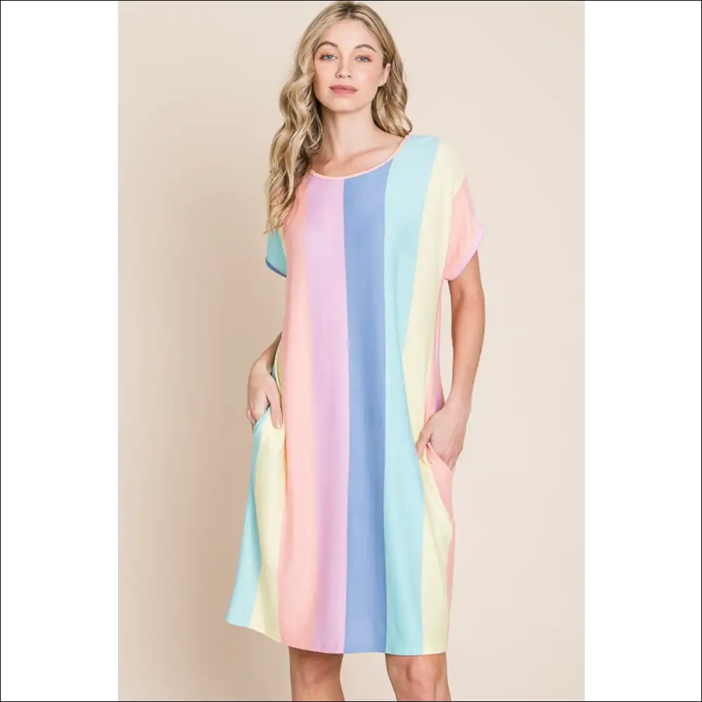 Chic Striped Short Sleeve Dress with Pockets - Stripe / Xl - Dresses on Sale Worldwide Shipping