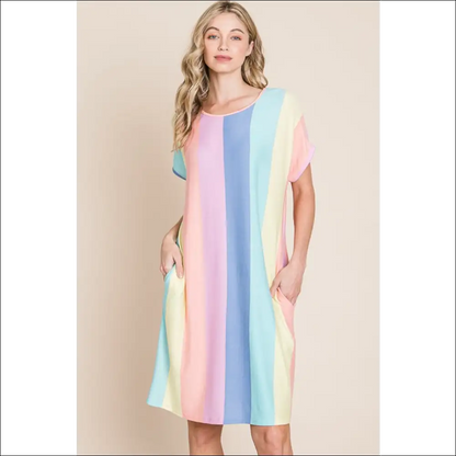 Chic Striped Short Sleeve Dress with Pockets - Stripe / Xl - Dresses on Sale Worldwide Shipping