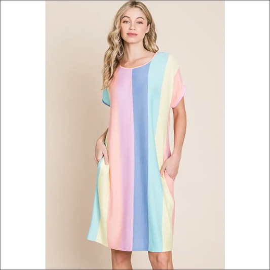 Chic Striped Short Sleeve Dress with Pockets - Stripe / Xl - Dresses on Sale Worldwide Shipping