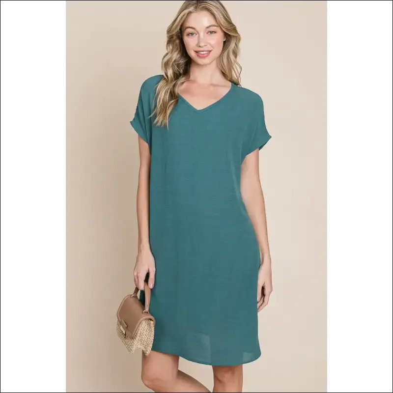 Bombom V-neck Short Sleeve Dress with Pockets - Dresses on Sale Worldwide Shipping