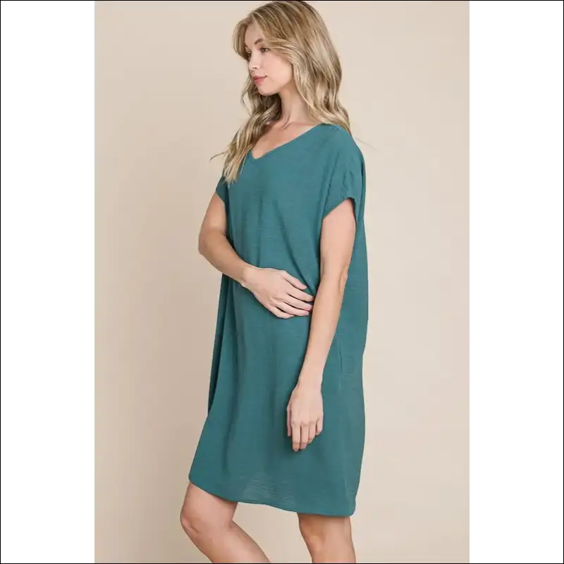 Bombom V-neck Short Sleeve Dress with Pockets - Dresses on Sale Worldwide Shipping