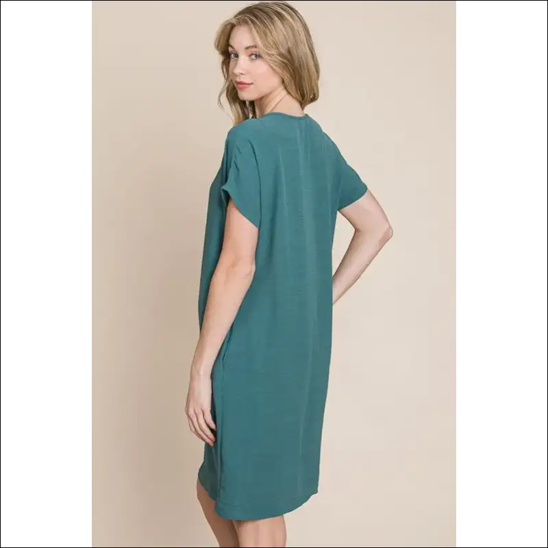 Bombom V-neck Short Sleeve Dress with Pockets - Dresses on Sale Worldwide Shipping