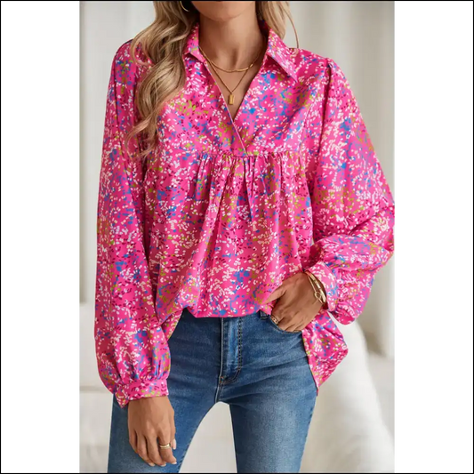 Bonbon Abstract Print Babydoll Blouse Instant Fabulosity - Fuscia / s - Blouses on Sale Worldwide Shipping