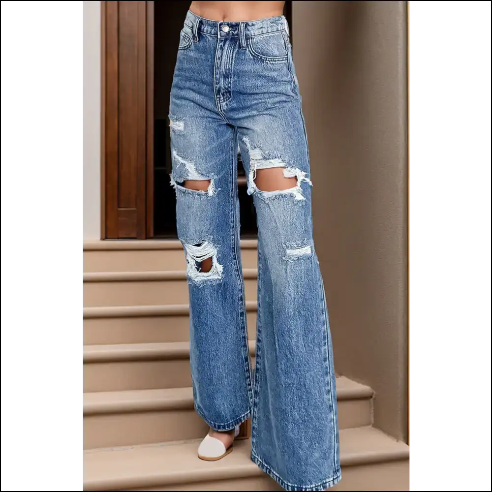 Bootcut Dreams: Dancing on Clouds in Distressed High Waist Jeans! 😂👖 - Medium / 6 - Jeans on Sale Worldwide Shipping