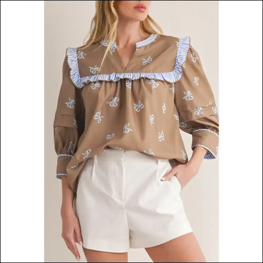 Bow Down Bitches: Brown Print Blouse of Awesomeness from Needful Things 🎀 - s - Blouses on Sale Worldwide Shipping
