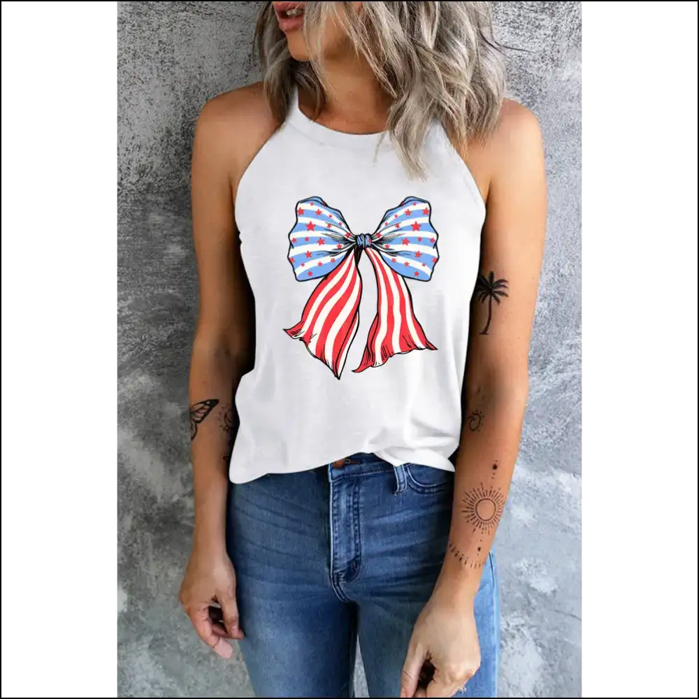 Bow Graphic Grecian Neck Tank - Tops on Sale Worldwide Shipping