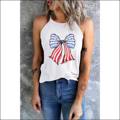 Bow Graphic Grecian Neck Tank - Tops on Sale Worldwide Shipping