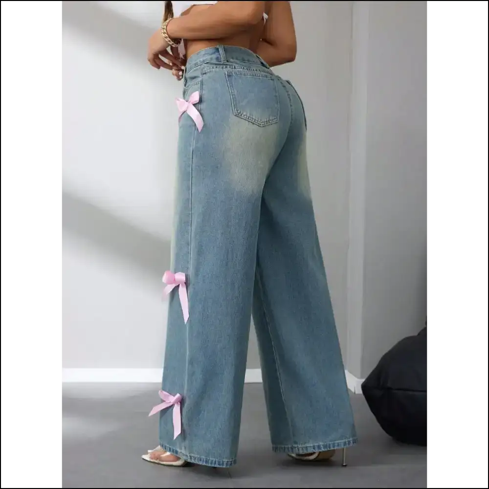 Bow High Rise Wide Leg Jeans: Because Comfort Never Looked so Posh! 🎉👖 - Jeans on Sale Worldwide Shipping