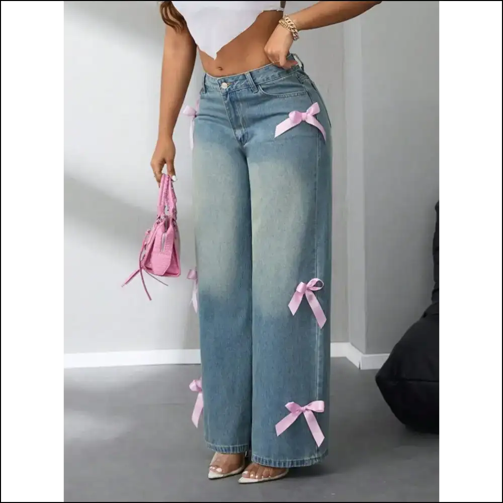 Bow High Rise Wide Leg Jeans: Because Comfort Never Looked so Posh! 🎉👖 - Jeans on Sale Worldwide Shipping
