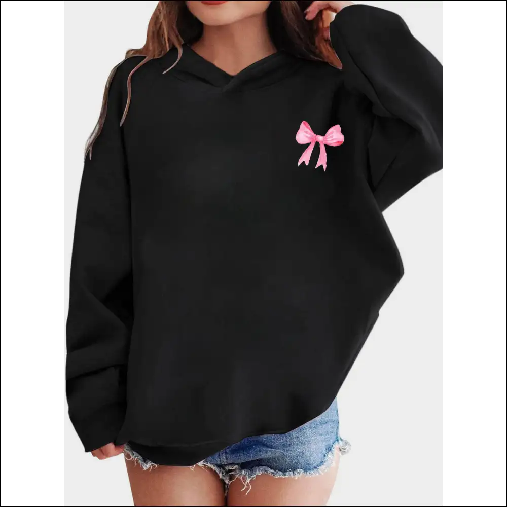 Chic Bow Print Long Sleeve Hoodie - Hoodies Sweatshirts & on Sale Worldwide Shipping