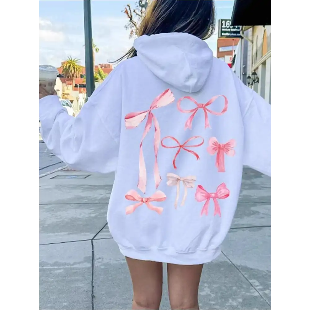 Chic Bow Print Long Sleeve Hoodie - White / m - Hoodies Sweatshirts & on Sale Worldwide Shipping